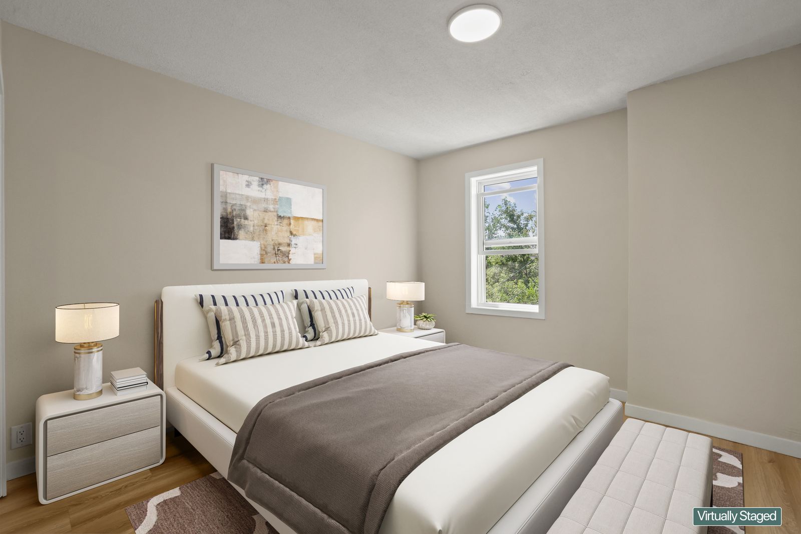 Primary bedroom, virtually staged